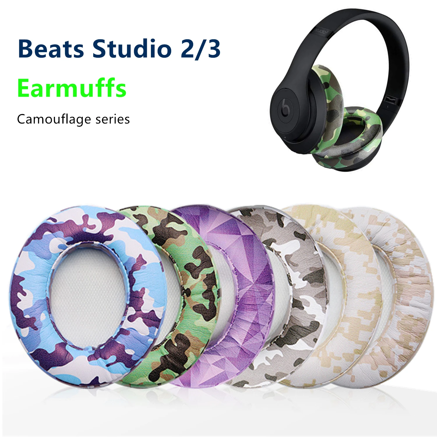 

New Camouflage Earmuffs For Beats Studio 2 3 Wireless and Wired Headphone Replacement Ear Pads Protein Leather B0500 B0501