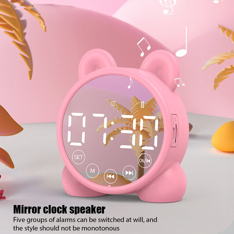 

Wireless Bluetooth Speaker Mirror Sound Box Desktop Alarm Clock Subwoofer Music Player TF Card Mini Speaker Box For All Phone