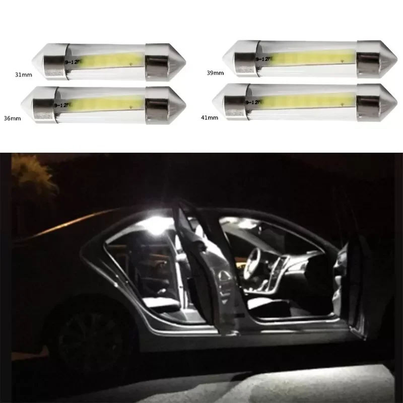 

10pcs Car Interior LED Festoon Dome 31mm 36mm 39mm 41mm C5W C10W Bulbs Reading License Plate Lamp 12V COB Bright Light D7YA
