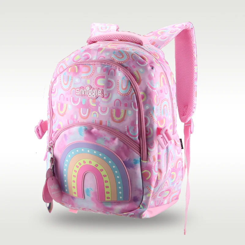 Australian Original Smiggle Children's Schoolbag Female Primary School Backpack Pink Rainbow Korean Version 7-12 Years 16 Inches