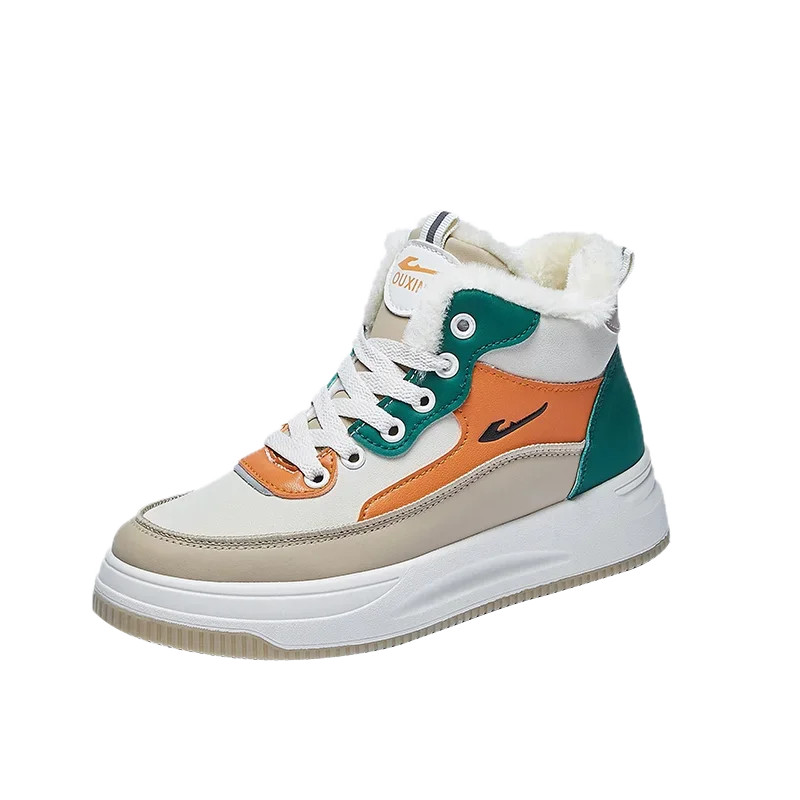 

Кроссовки женские плюшевые, высокие, на шнуровке, плоская подошва, теплые меховые, зимняя обувь для бега