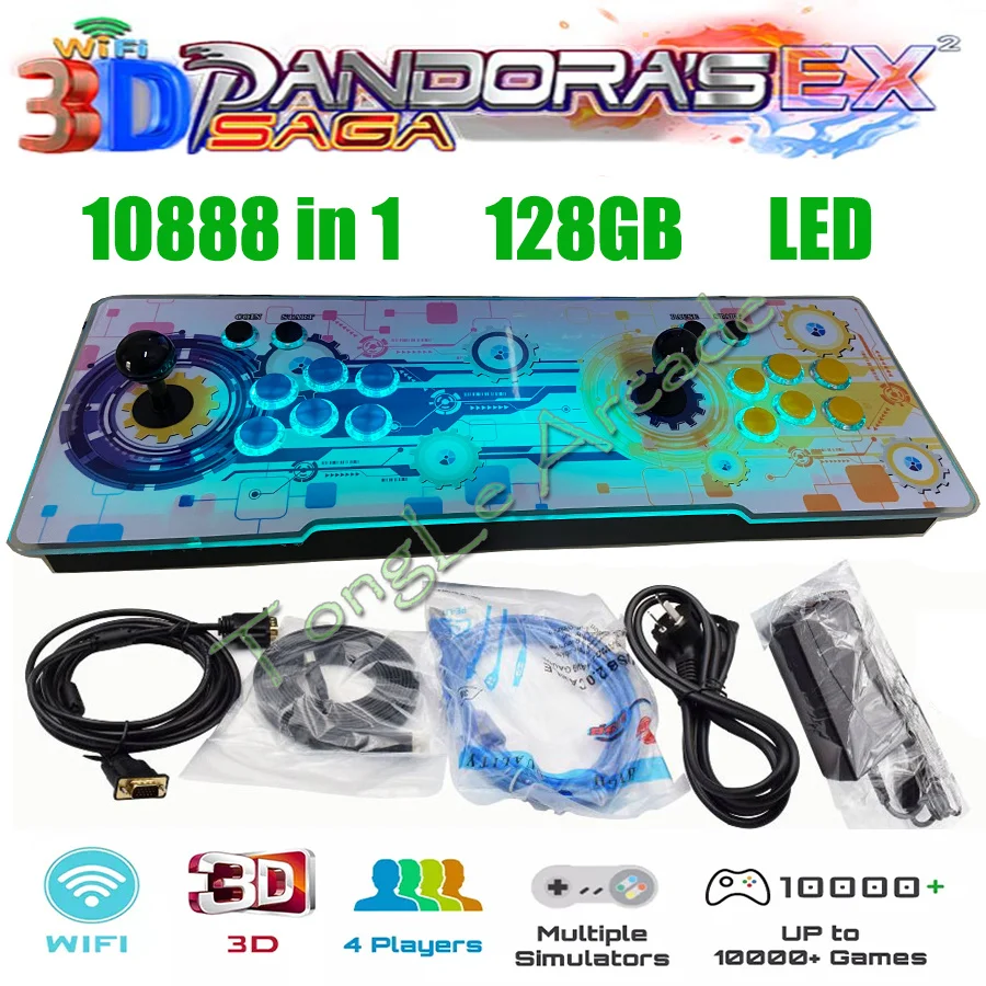 Фото Новейшая 3D WIFI-приставка Pandora Saga EX 10888 с функцией сохранения, джойстиком, аркадной платой Pandora, поддержкой ретро-игр и ТВ-консоли, для 4 игроков №1