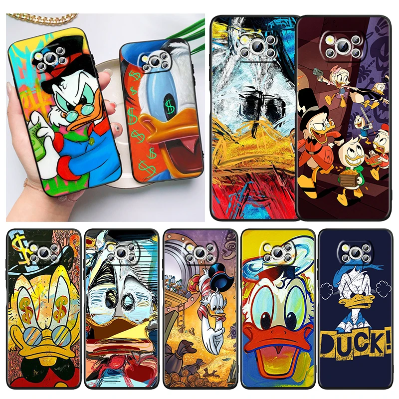 

Cute Donald Duck Cartoon Phone Case For Xiaomi Mi Poco X5 X4 X3 NFC F4 F3 GT M5 M5s M4 M3 Pro C50 C40 5G Cover Black Funda