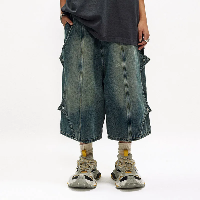 Шорты мужские джинсовые в стиле хип-хоп уличная одежда панк винтажные мешковатые