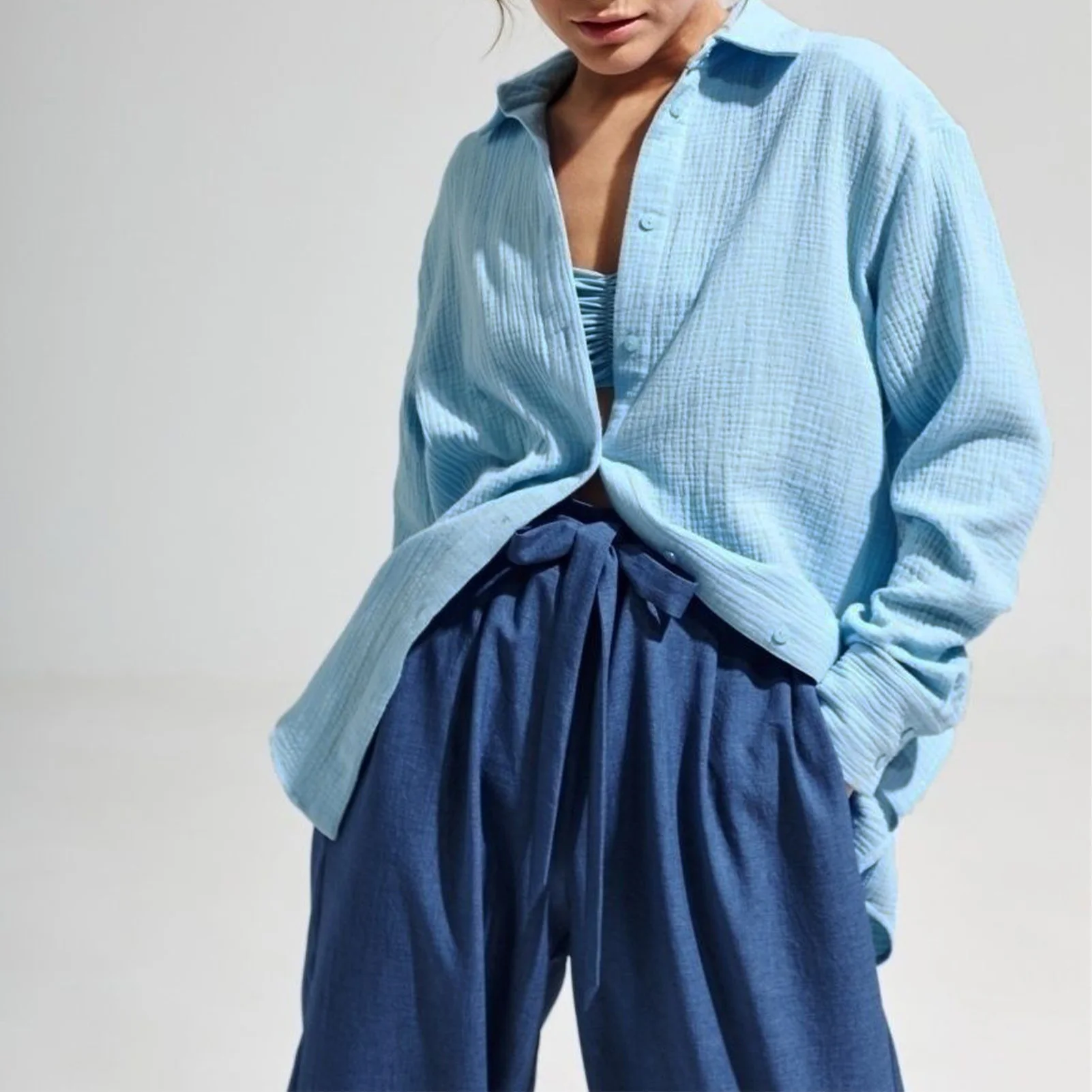 

Womens Shirt Long Sleeve Cotton Loose Chic Top Lady Blouse Casual Button Comfy Lapel Solid Breathable Streetwear Suit Daily Wear