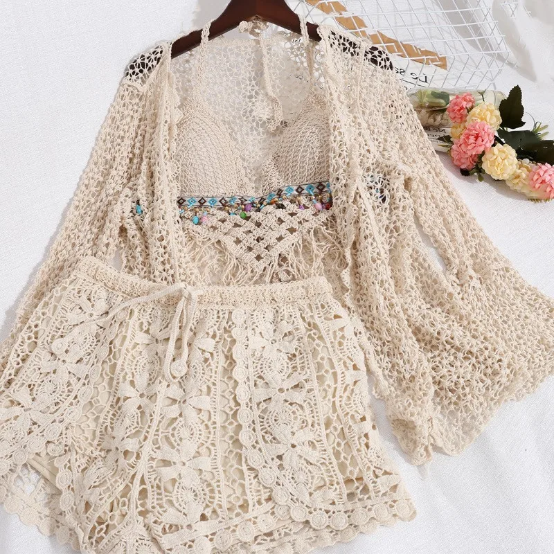 Комплект из 3 предметов Женский комплект трех праздничный летний пляжный костюм