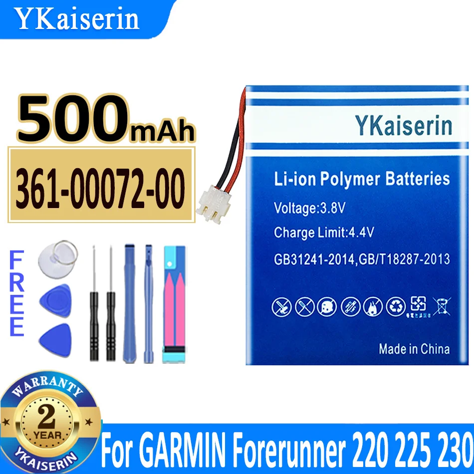 

YKaiserin Battery 361-00072-00 3610007200 500mAh for GARMIN Forerunner 220 225 230 235 620 630 735XT Batteries + Free Tools