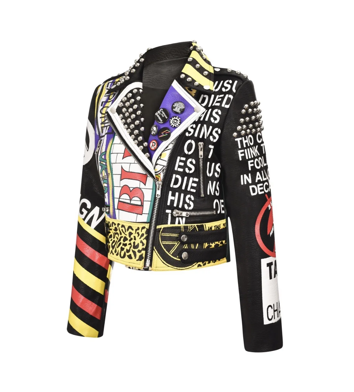 Women's autumn and winter new street EB rock punk personality girl pattern graffiti print rivet short leather jacket spot