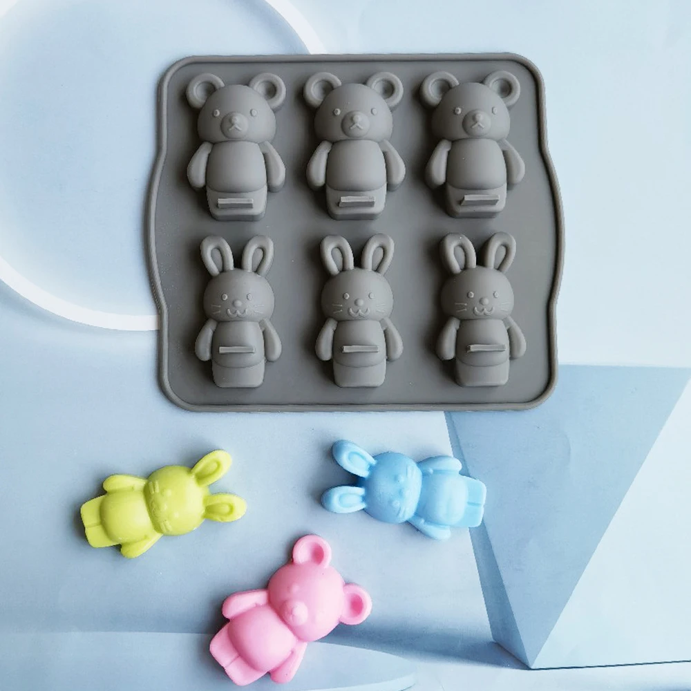 

6-Cavity Silicone Cake Molds for Baking Dessert Mousse New Decorating Moulds 3D Bear Bunny Rabbit Shape Chocolate Bakeware Tool