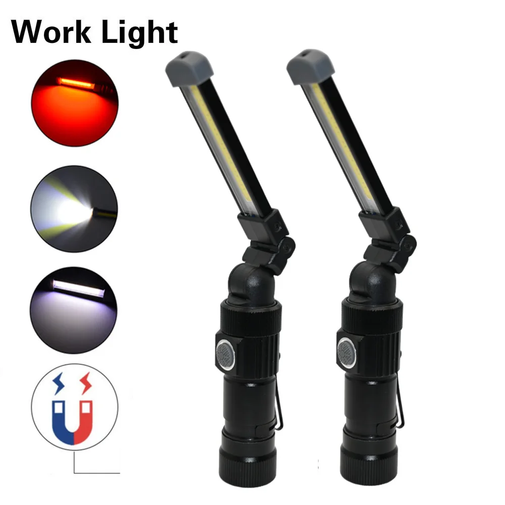

2pcs USB Rechargeable with Built-in Battery Set Multi Function Folding Work Light COB LED Camping Torch Flashlight