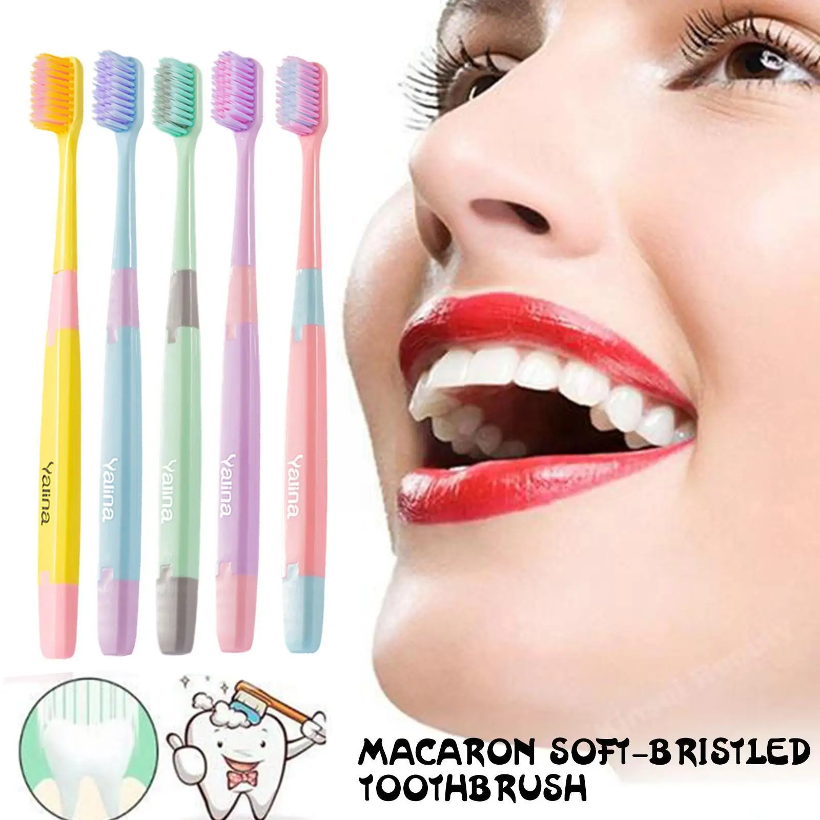 

Тонкая зубная щетка с мягким наконечником Macaron для чувствительных десен, семейная ручная зубная щетка для хрупких десен Chi F1Y9 для взрослых и ...