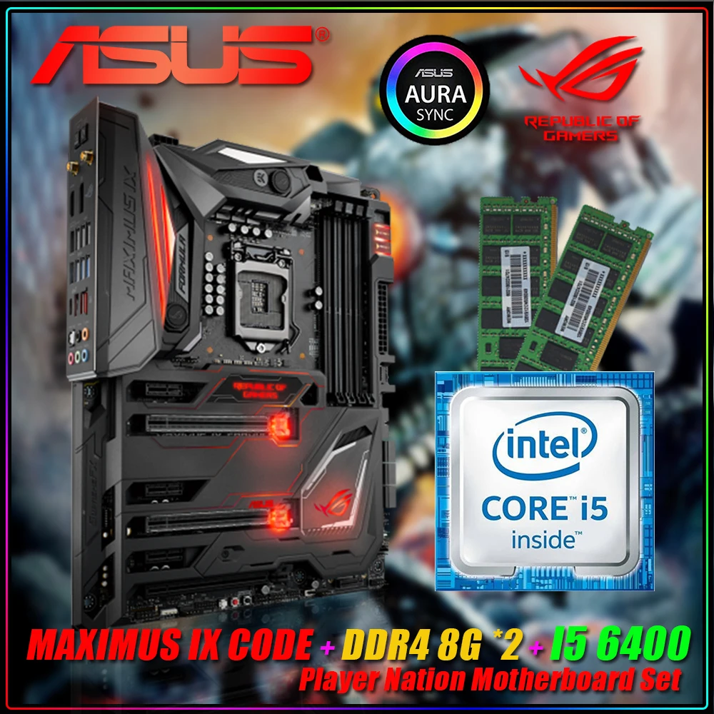 

LGA 1151 материнская плата ASUS ROG MAXIMUS IX код + Core i5 6400 + DDR4 8 ГБ * 2, Z270 Bluetooth 4,2 комплект материнской платы, с комплектом ЦП