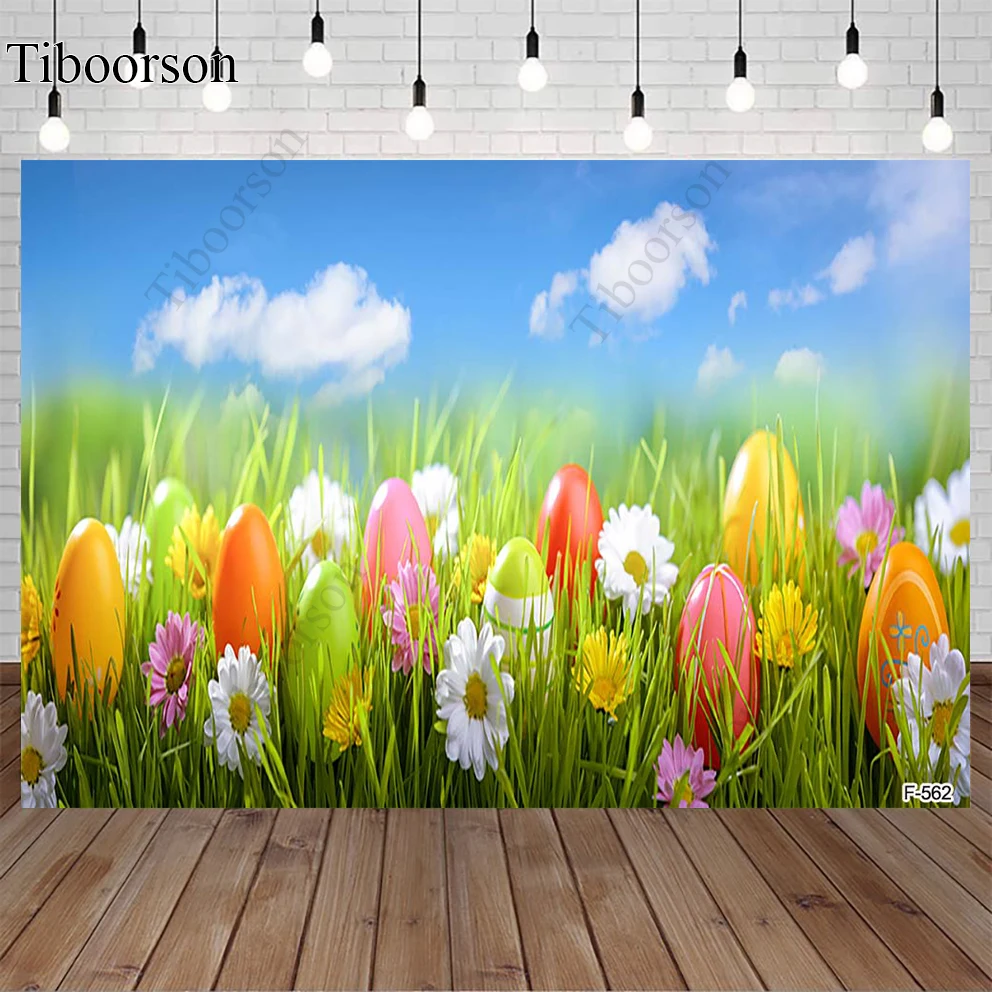 

Spring Scenery Backdrop Easter Egg Grassland Fairy Tale Forest Children Newborn Floral Elves Flowers Photo Decoration Background