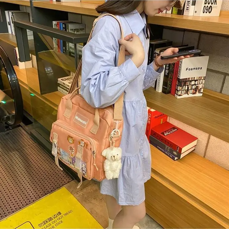 2023 New Korean Version Messenger Canvas Bag Female Students Attend Class Shoulder School Bag Remedial Remedial Handbag