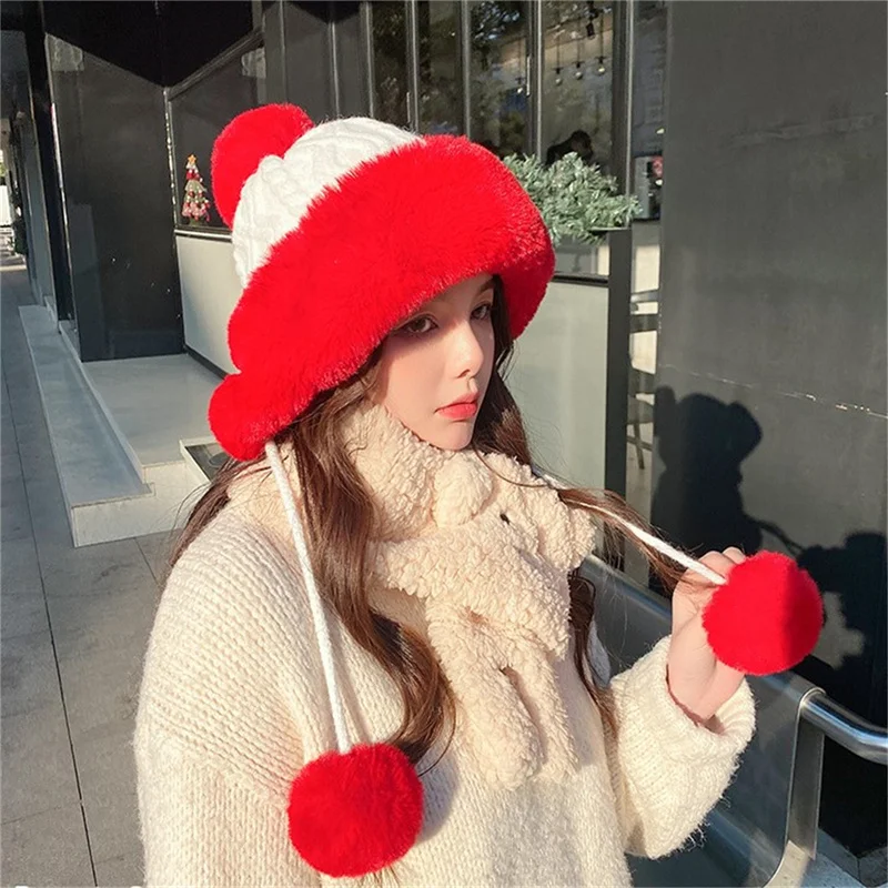 

Autumn Winter Women Big Hair Ball And Woolen Yarn Hat Thicken Outdoor Warm Knit Hat Solid Satin Hat Warm Cashmere Ladies Cap