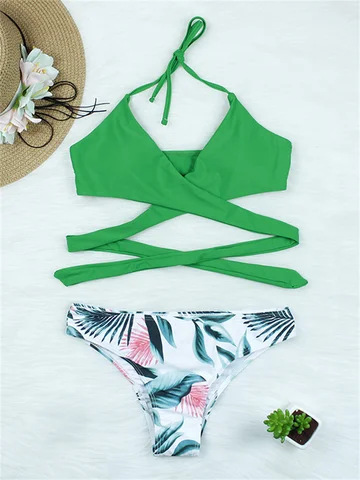 Bikini 2022 New Women Swimsuit Cross Bikinis Set Print Floral Swimwear Female Bathing Suit Brazilian Beachwear Summer Biquini XL