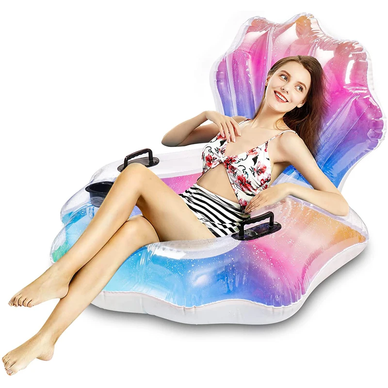 

Kerean Beach Chairs Lounge Inflatable Gradient Seashell Water Hammocks Pool Float with Backrest Recliner Luxury Camping Chair