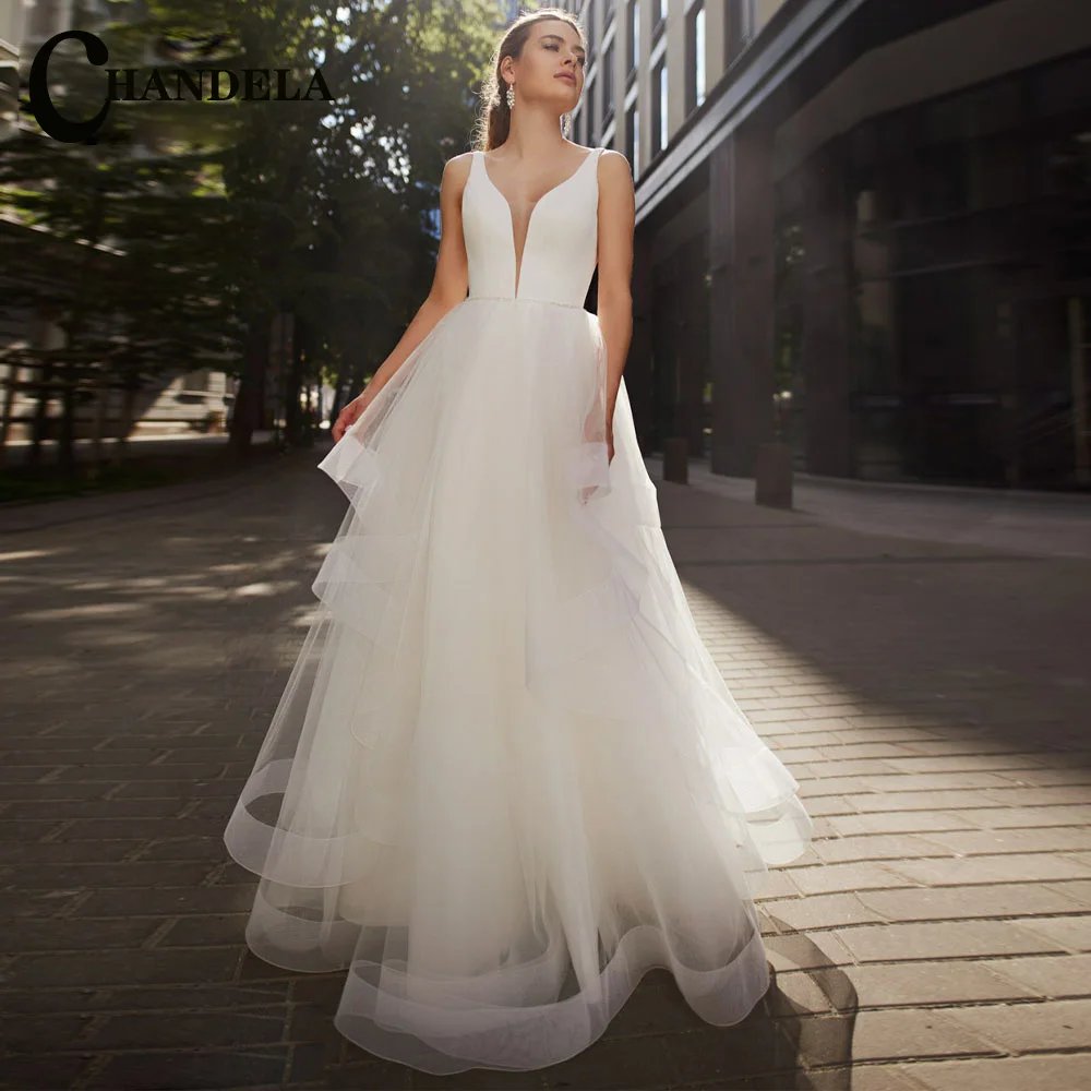 

CHANDELA Elegant Layered Wedding Dresses Ruched Tank Tulle Scoop Sleeveless Bridal Gown Suknia slubna Customised For Women