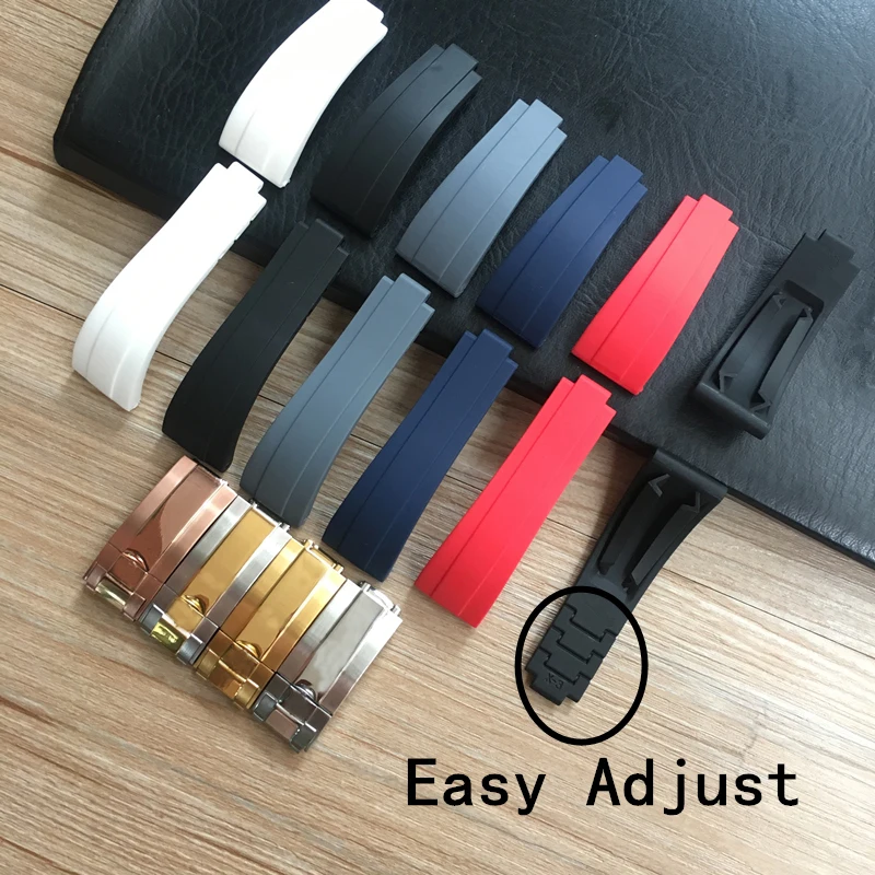 

20mm Black Blue White Red Gray Nature Rubber Watchband watch band For Role strap Submariner Daytona GMT OYSTERFLEX Easy Adjust