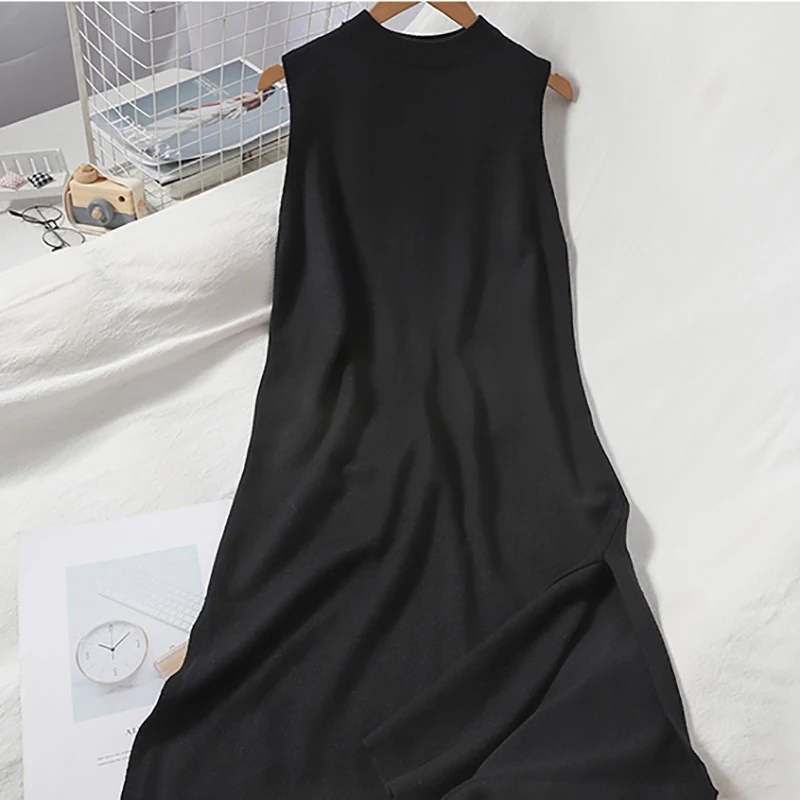 

Women's Summer 2022 New O-collar Casual Sleeveless Side Cut A-line MIDI Dress
