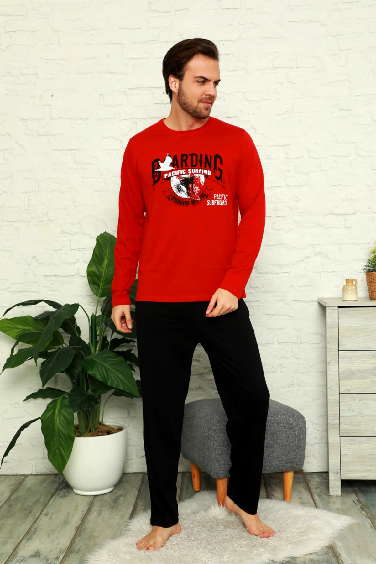 Autumn Winter Men's Cotton Pajamas Letter Striped Sleepwear Cartoon Pajama Sets Casual Sleep & Lounge Pyjamas Plus Size 2XL Pajamas