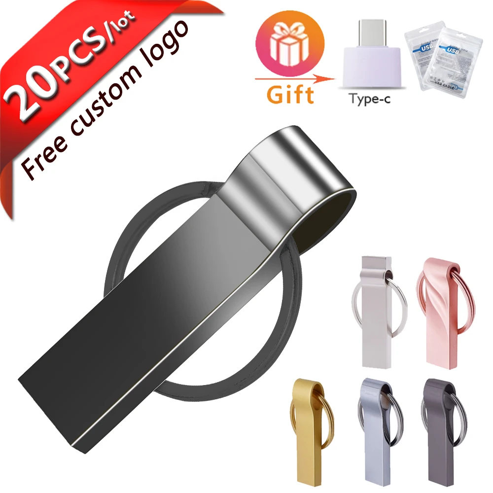 

20PCS Free Custom LOGO USB Flash Drive 4GB 8GB 2.0 High Speed Pen Drive 32GB 64GB 128GB high capacity Pendrive metal usb sticks