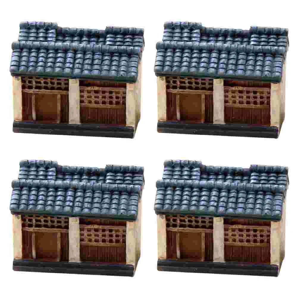 

4Pcs Resin House Shape Decors Micro Landscape Adornment Bonsai Gardening Decors