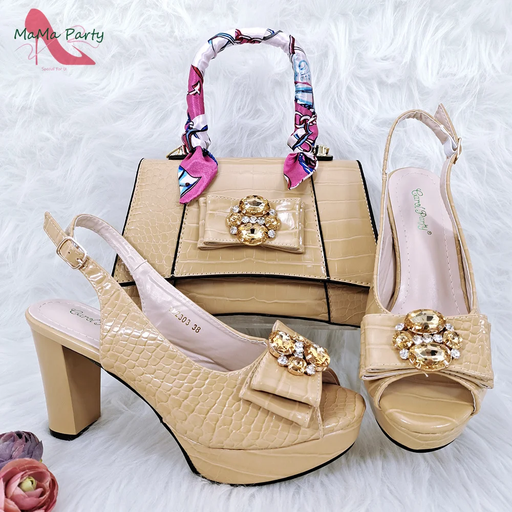 Фото 2024 New Design Sexy Style Ladies Shoes and Bag to Match in Green Color Square Heels Peep Toe Sandals for Wedding Party №5
