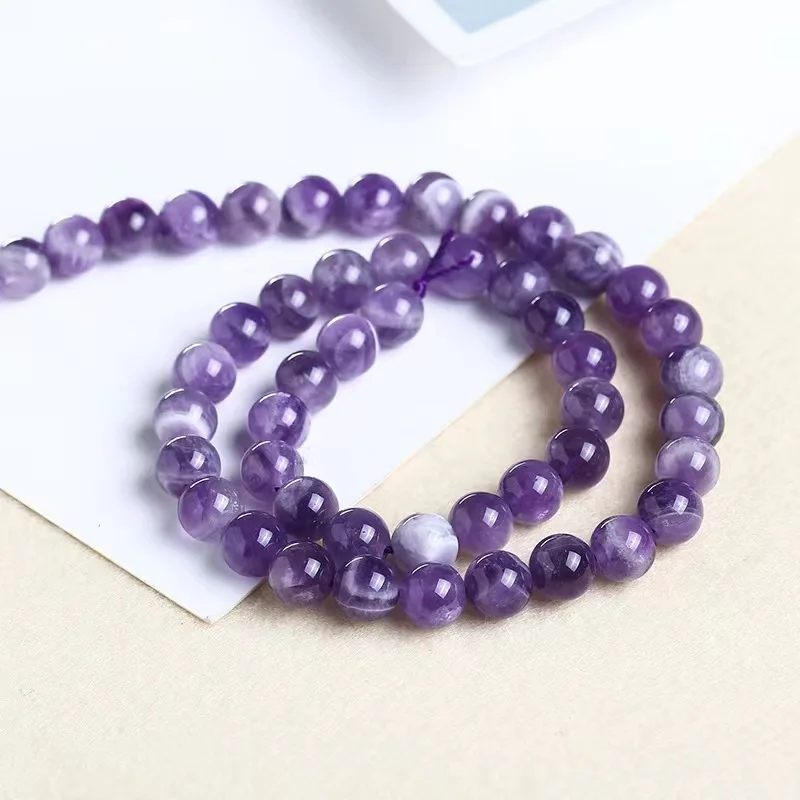 Natural Stone Dream Lace Color Purple Amethysts Crystals Round Loose Beads 15