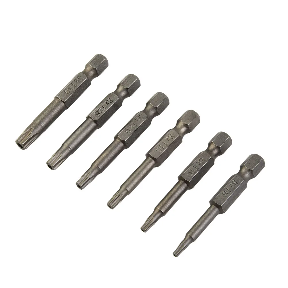

6Pcs 50mm Security Tamper Proof Screwdriver Bit Set 1/4\\\" Hex Shank Magnetic Screw Driver Bits T8 T10 T15 T20 T25 T30