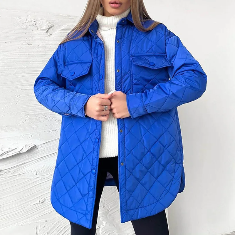 Casual Long Breasted Lapel Loose Warm Cotton Coat 2022 Autumn Winter Thickened Outwear For Women Fashion Solid Long Sleeve Tops