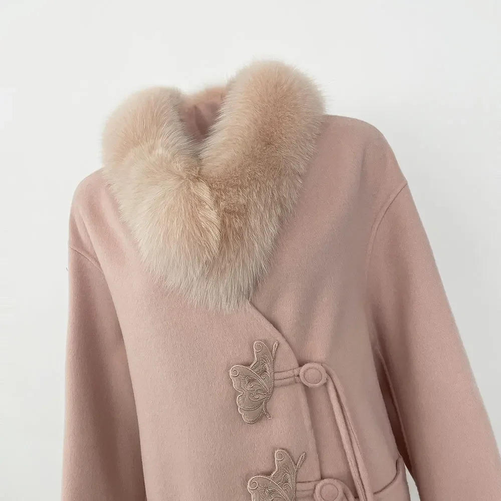 Женское пальто с вышивкой OFTBUY длинное теплое из смешанной шерсти большим