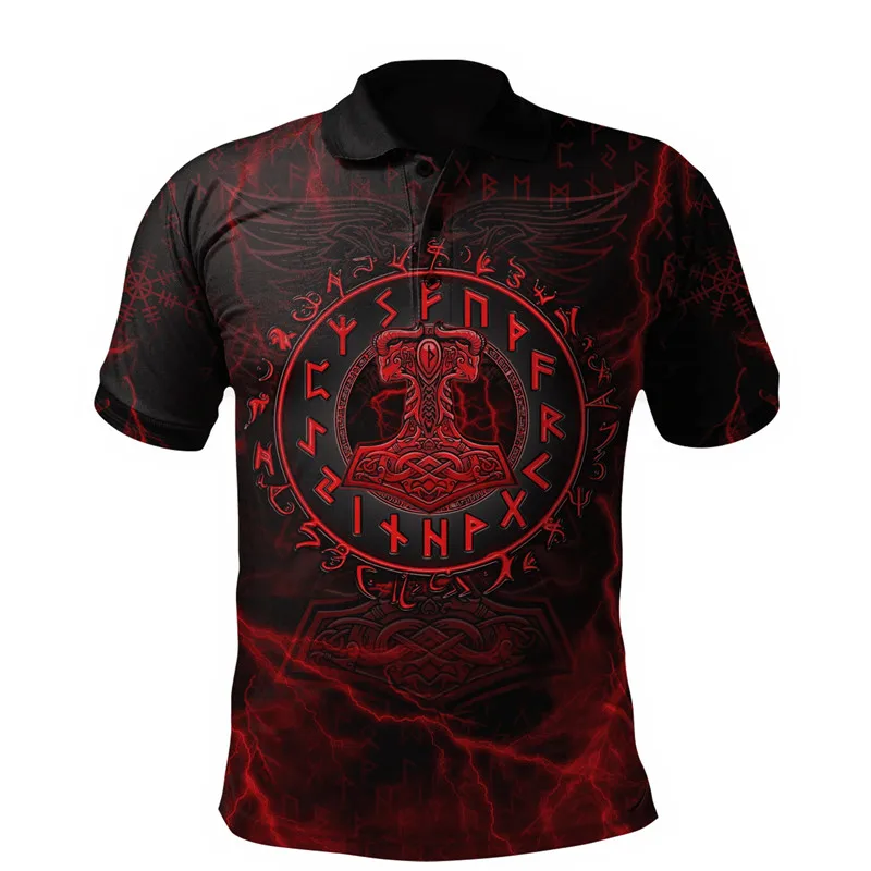 Fashion Viking Wolf Tattoo Dragon Symbol 3D Full body Print Men's Polo T-shirt Casual Polo Short Sleeve Shirt