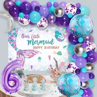 mermaid party decorations mermaid tail balloon garland set blue purple mermaid background girls 6th birthday party supplies