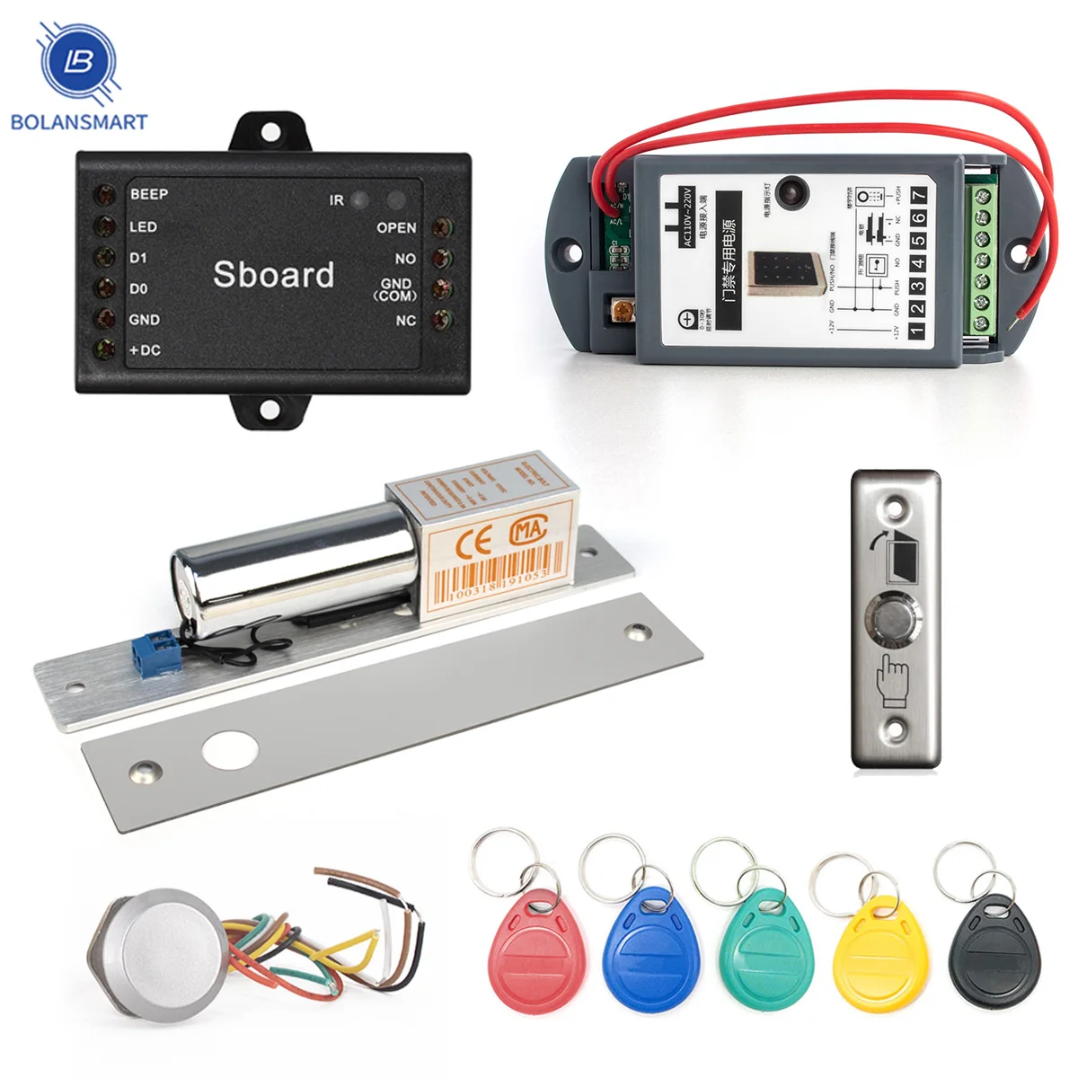 

Дверной комплект системы контроля доступа RFID + Электрический магнитный замок + язычок для карт + мини-считыватель карт + поставщик питания + в...