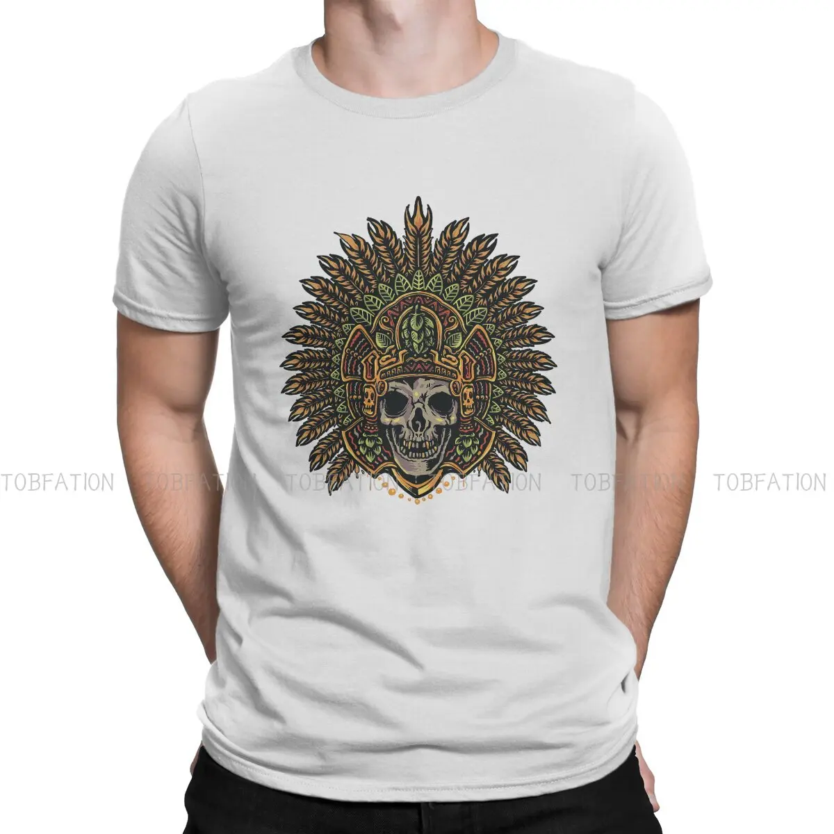 

Mayan Aztec Skull Classic Fashion TShirts Ancient Skull Skeleton Men Style Fabric Tops T Shirt Round Neck