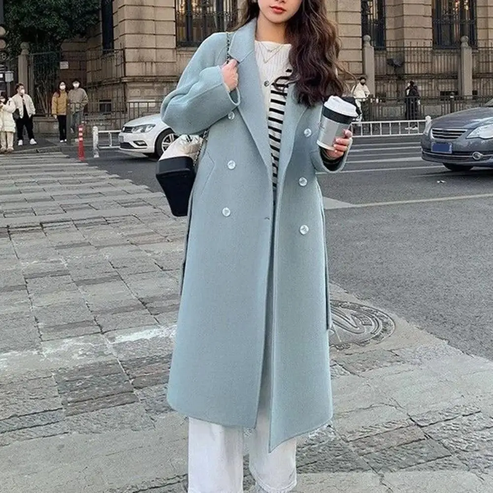 Женское пальто средней длины стильное до середины икры с регулируемой талией