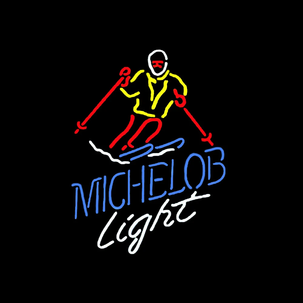 

Michelob Light Snow Skier Custom Handmade Real Glass Tube Beer Bar Sport Store Advertise Decoration Display Sign Neon 20"X 24"
