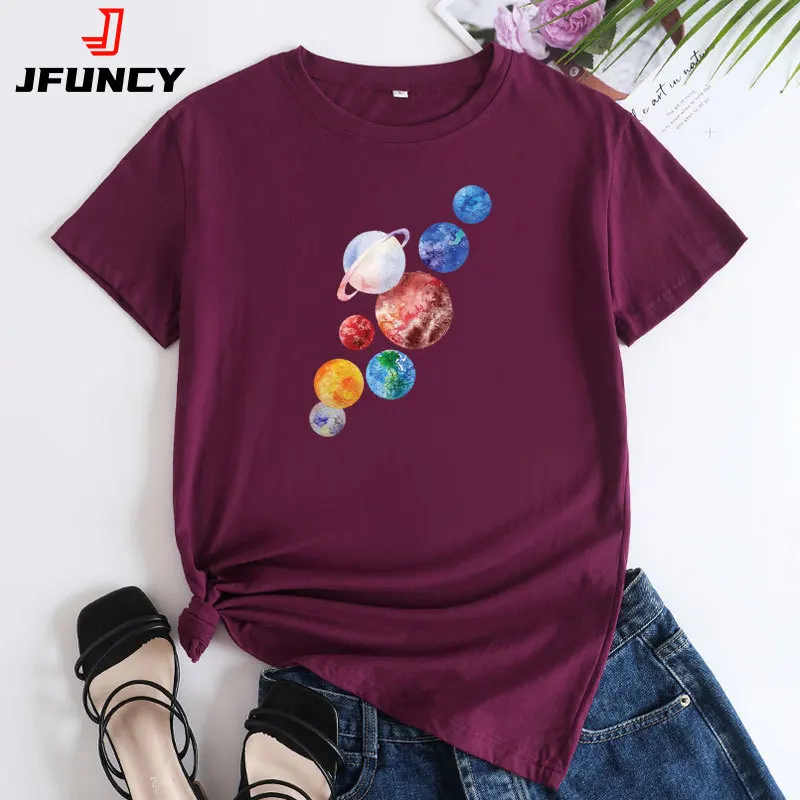 JFUCNY Women's Top Fashion Female Summer Clothing Short Sleeve T-shirt Cotton Tshirt 2022 Casual Loose Woman Graphic Tee Shirt