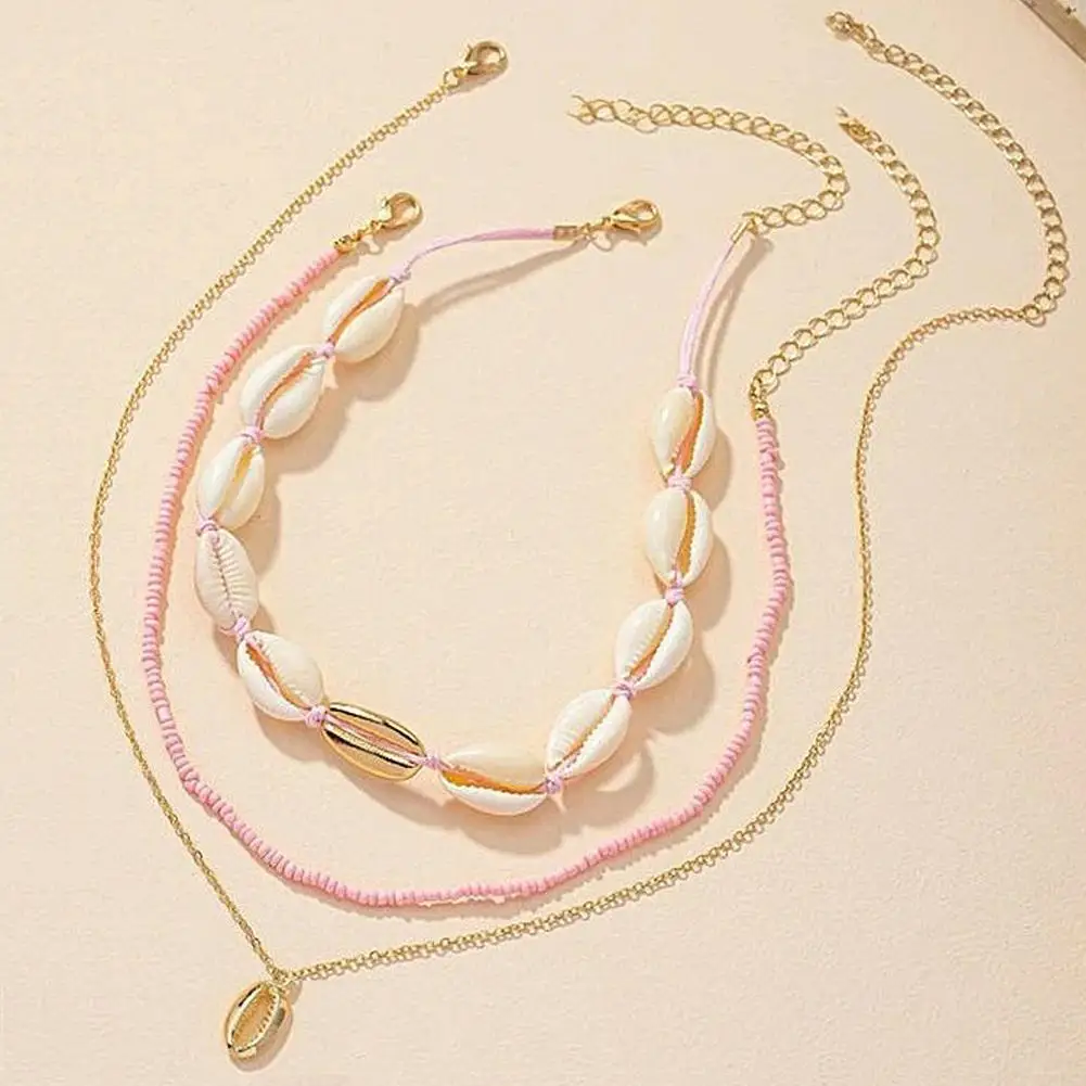 Ожерелье-чокер в стиле бохо из акриловой ракушки с подвеской камня пляжные