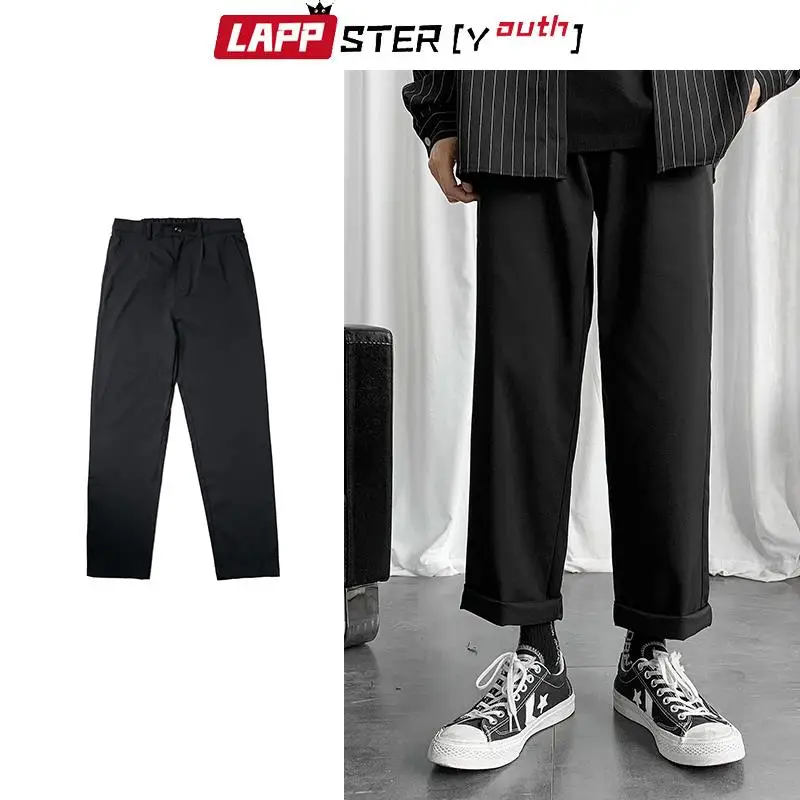 LAPPSTER-pantalones de chándal Harajuku coreanos para jóvenes, pantalón holgado de moda coreana, chándal informal japonés de cintura alta, color negro, 2022
