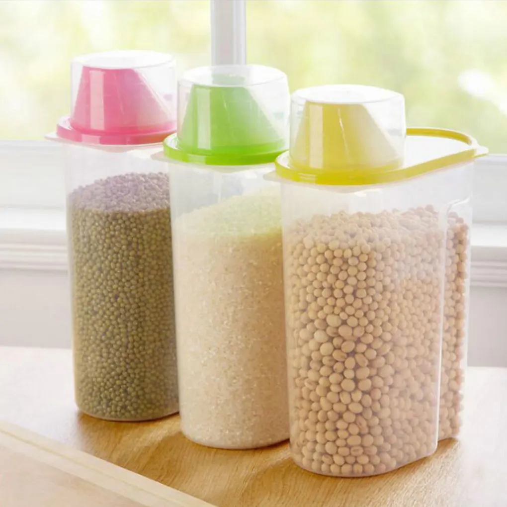 

Food Storage Box Plastic Clear Container Set with Pour Lids Kitchen Storage Bottles Jars Dried Grains Tank 1.9L-2.5L