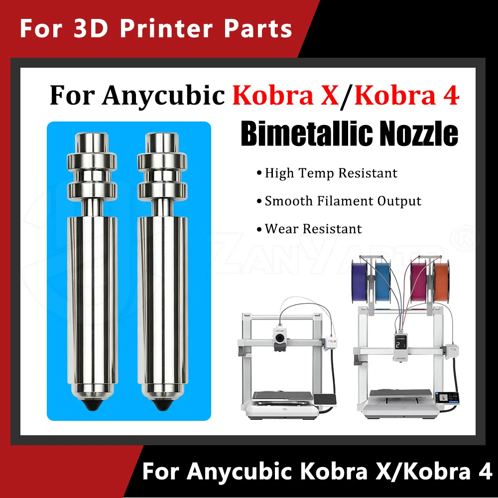 Фото Биметаллическая насадка для Anycubic Kobra X Kobra 4, устойчивая к истиранию, для филаментов из углеродного волокна, PLA, PETG, ABS, высокая точность №1