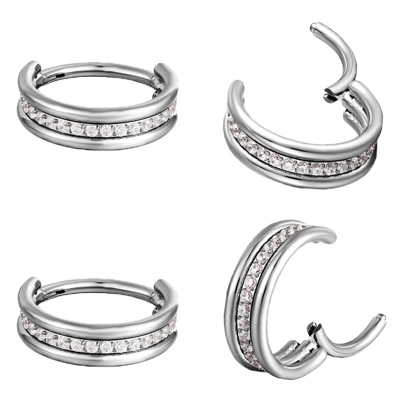 

1PC G23 Titanium Piercing Hoop Earring Nose Rings Zircon Stone Hinged Segment Clicker Septum Piercing Ear Cartilage Body Jewelry