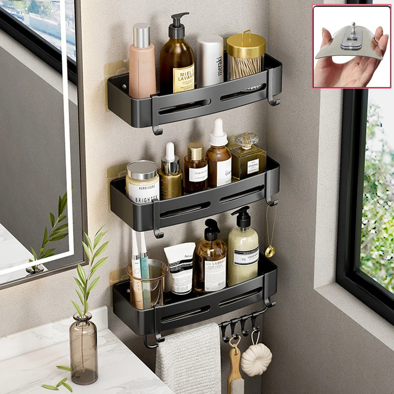 

Полки для ванной комнаты без сверления, Алюминиевая Полка для душа, держатель для мыла, шампуня, настенный органайзер для ванной комнаты, ак...