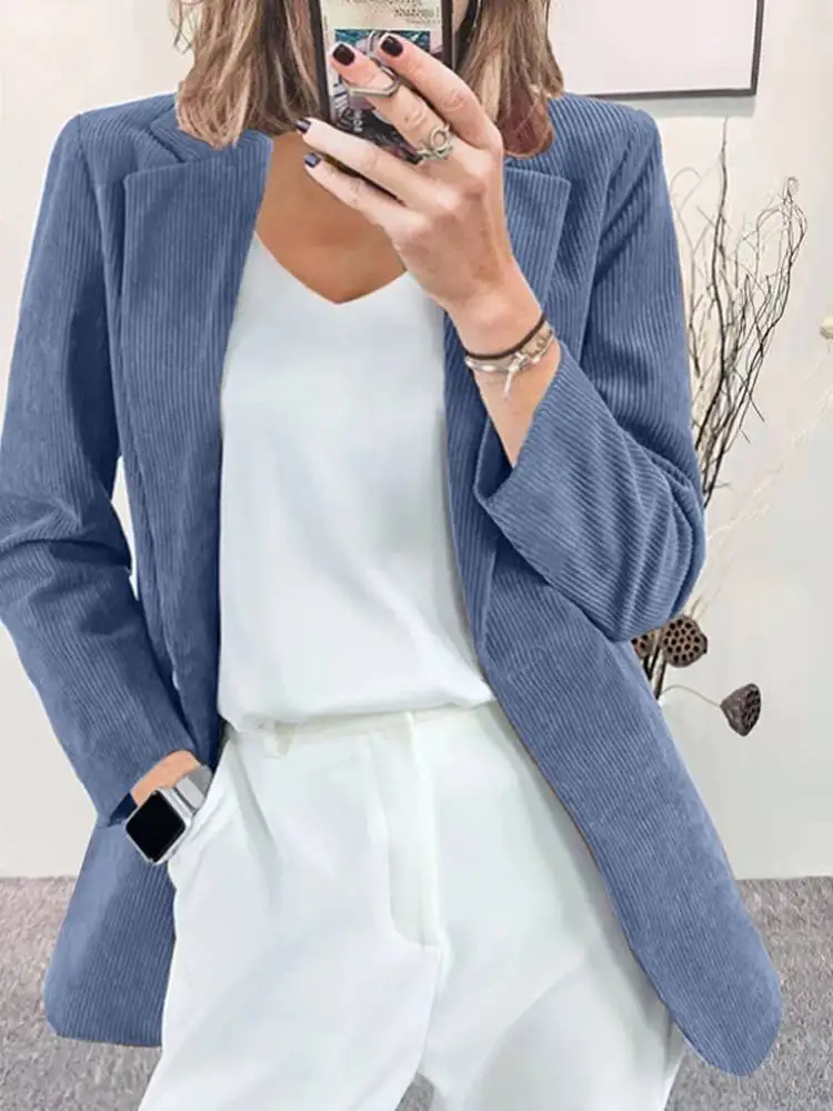 

ZANZEA OL Solid Blazer Women Vintage Corduroy Outwear 2022 Spring Long Sleeve Cardigan Lady Casual Lapel Baggy Jackets Oversized
