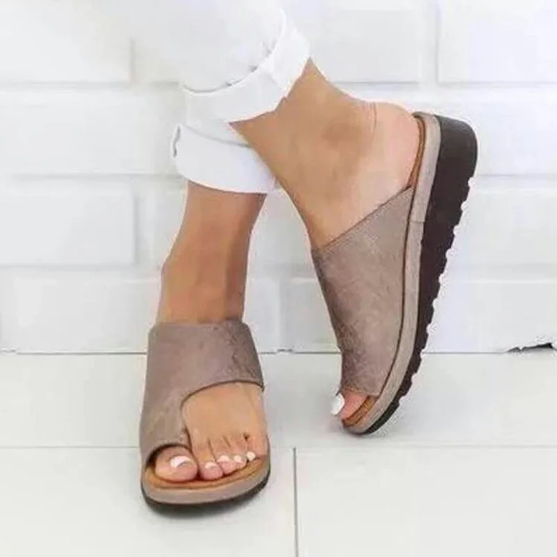 

Women PU Leather Shoes Comfy Platform Flat Sole Ladies Casual Soft Open Toe Foot Correction Sandals Orthopedic Bunion Corrector