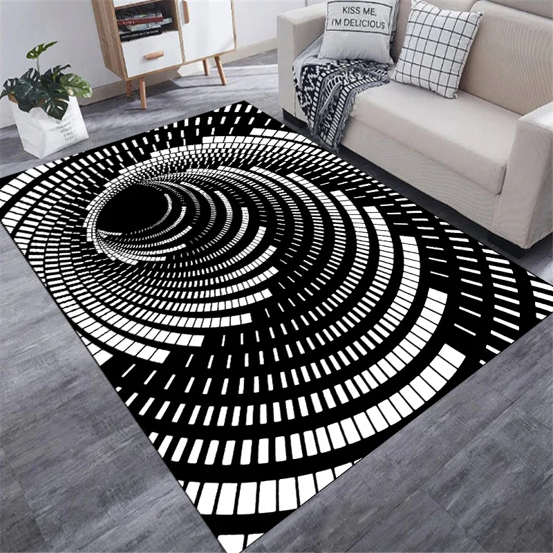 

3d Three-Dimensional Illusion Round Black And White Visual Carpet Living Room Bedroom Coffee Table Sofa Floor Mat Gaming Carpet