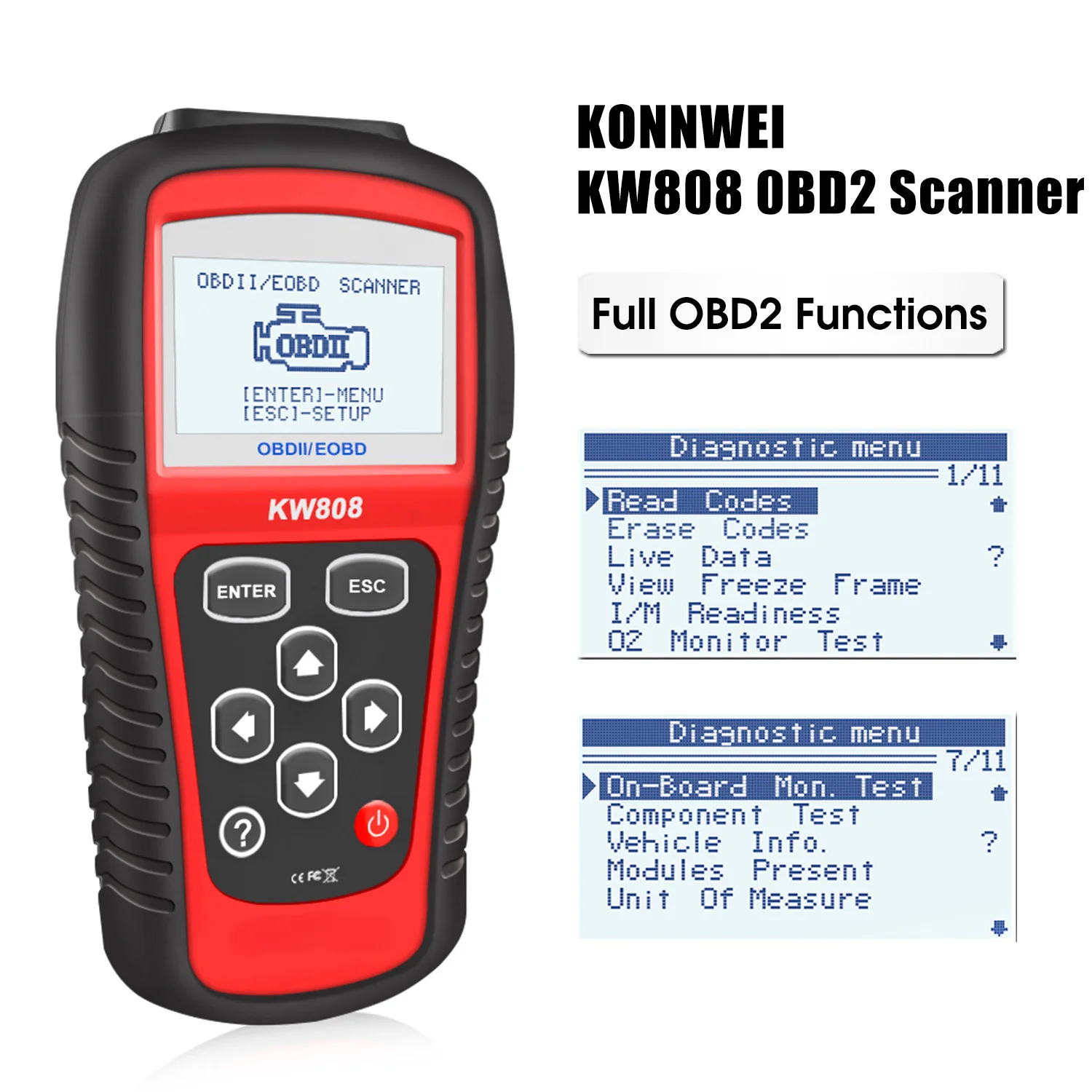Сканер KONNWEI KW808 для диагностики двигателя OBD2 EOBD CAN