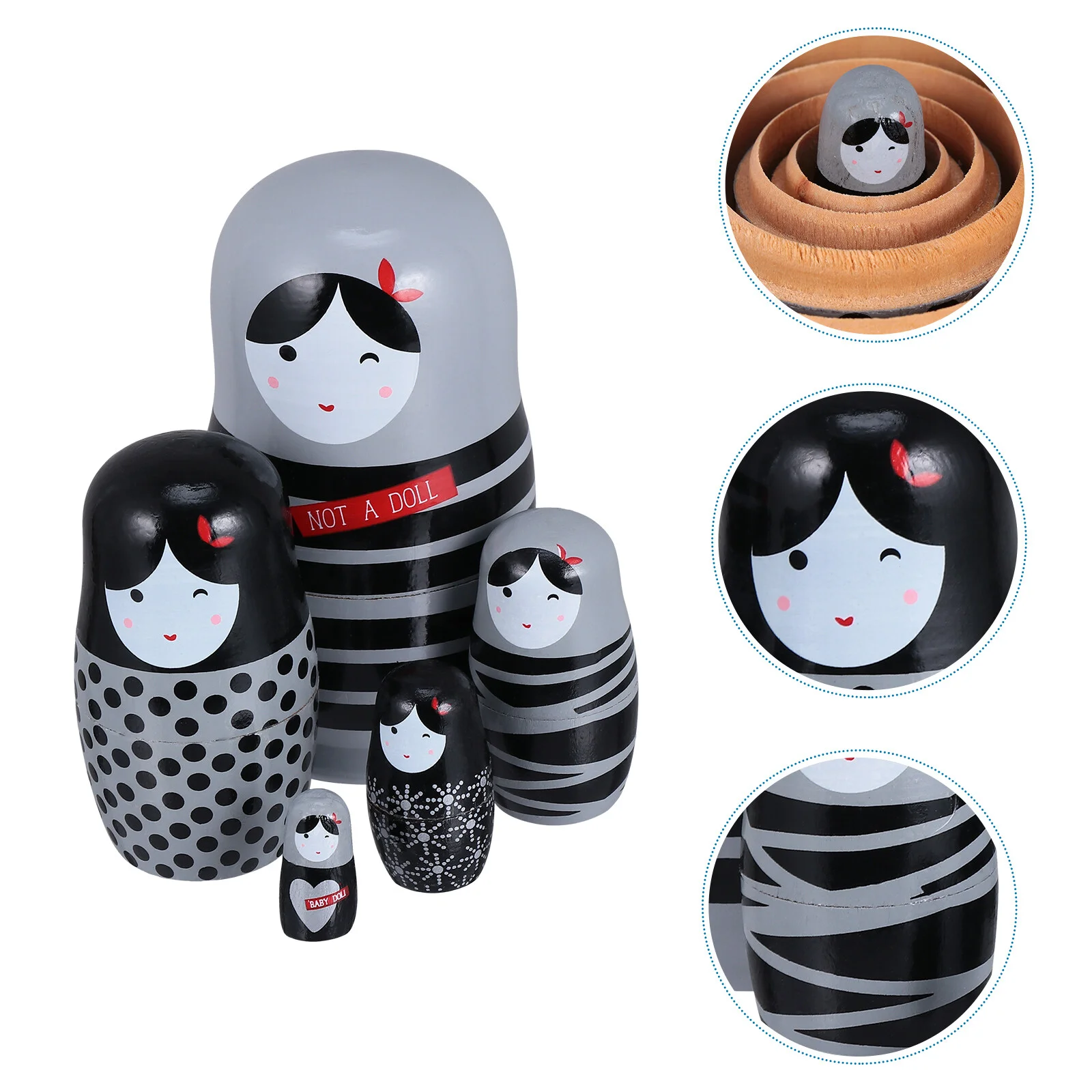 

5pcs Wooden Matryoshka Stacking Toy Lovely Russian Nesting